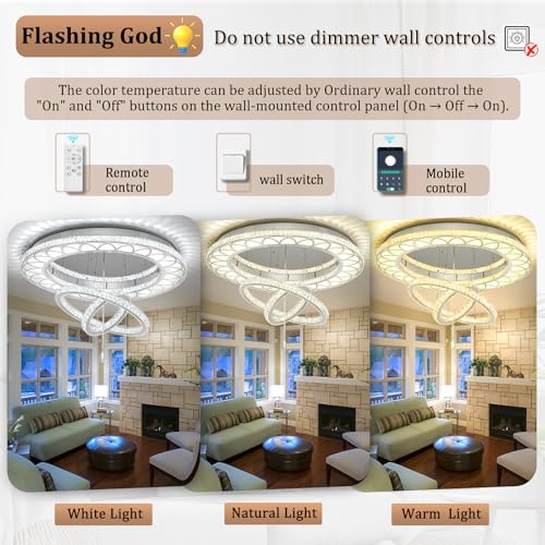 Dia 32" Modern Crystal Chandelier Crystal Silver Ceiling Light Fixtures LED Flush Mount Ceiling Light for Living Room Bedrooms Dining Room Dimmable 2700k 4500k 6000k (Silver / W:32inches)