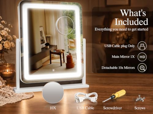 17.2 x 13.6 in Lighted Makeup Mirror (White / 17.2"L x 13.6"W)