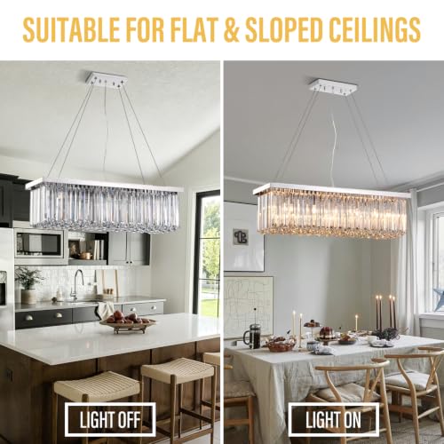 Modern Silver Rectangular Crystal Chandelier (12-Silver L31.5" x W9.8" x H56.18")