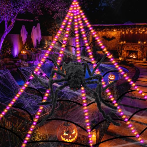 Halloween Light Up Spider Web Outdoor (B-Purple&Orange - 250LED)