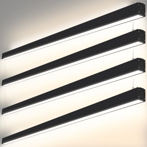 8FT Direct & Indirect LED Architectural Linear Light Fixture 4 Pack (Black / 8FT)