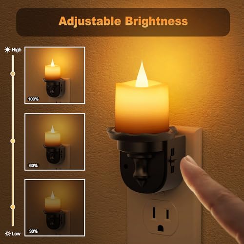 Night Lights Plug into Wall (Candle-Amber（Flicker） / 2 Pack)