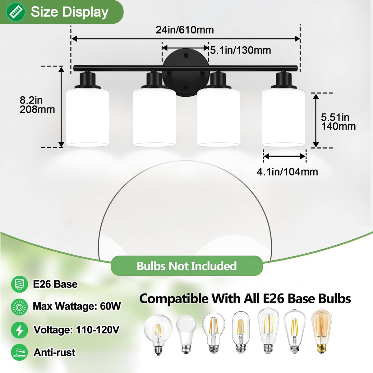 4 Light Bathroom Light Fixtures (Matte Black & Milky White Glass / 4-light)