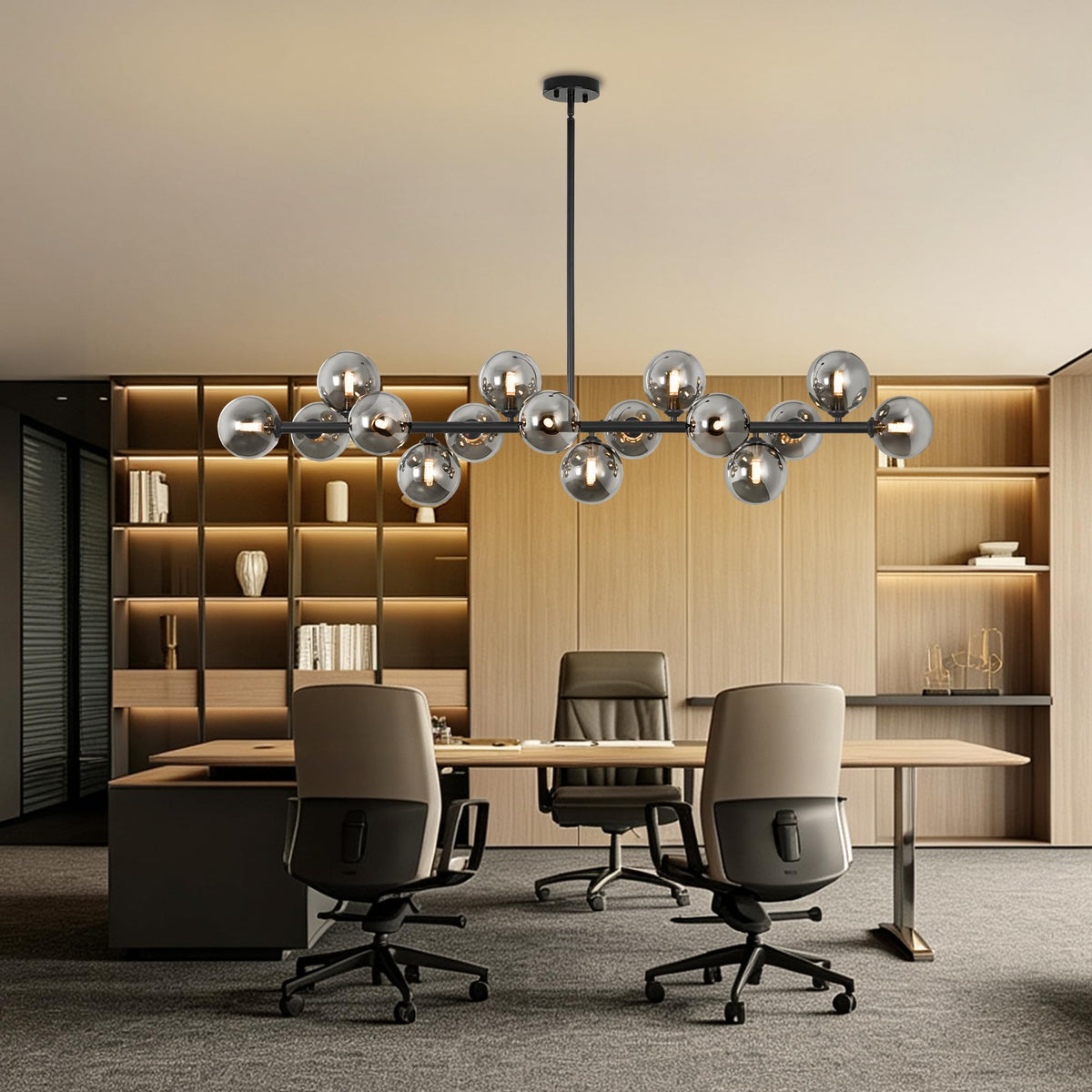 Black Linear Chandelier Mid Century Modern Sputnik Dining Room Chandelier (Black and White / 16 Light)
