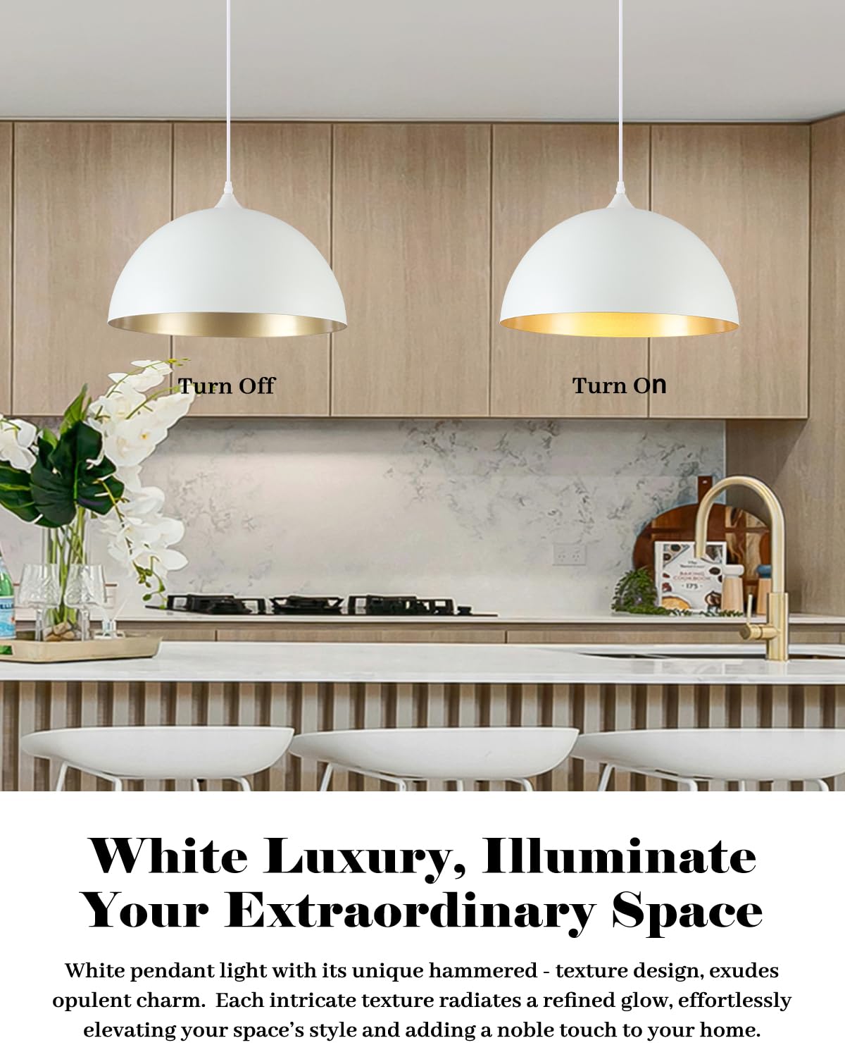 White and Gold Dome Pendant Light (White+Gold / 16"x2)