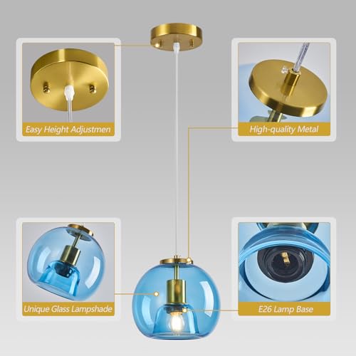 Sky Blue Glass Pendant Lights Kitchen Island (Sky Blue(7.87 in) / 3-Pack)