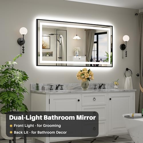 60x30 Inch LED Bathroom Mirror with Black Frame (Backlit+front Lit With Black Frame / 60"L x 30"W)