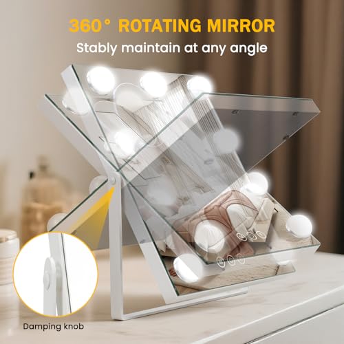 Rechargeable Vanity Mirror with Lights (White / 12"L x 10"W)