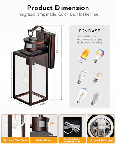 14" Upgrade Motion Lights for Outside (Oil-Rubbed Bronze / Motion Sensor 1 PACK)