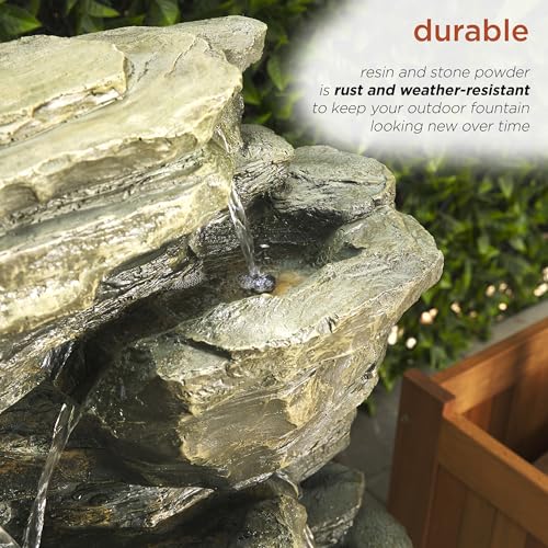 WIN930 Outdoor Multitiered Cascading Rock Garden Water Floor Fountain with LED Lights (39" H - 89 Cool White Leds)