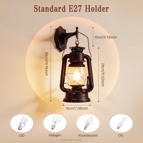 Industrial Rustic Wall Sconce Lantern Light (Red Bronze / 2pcs)