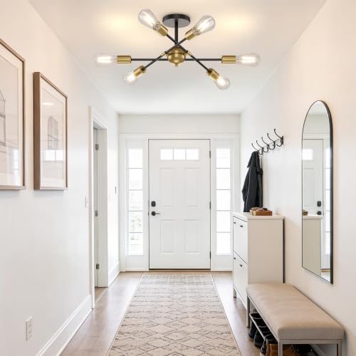 Modern Sputnik Chandelier Ceiling Light Fixtures (Black and Gold-B / 6-Light)