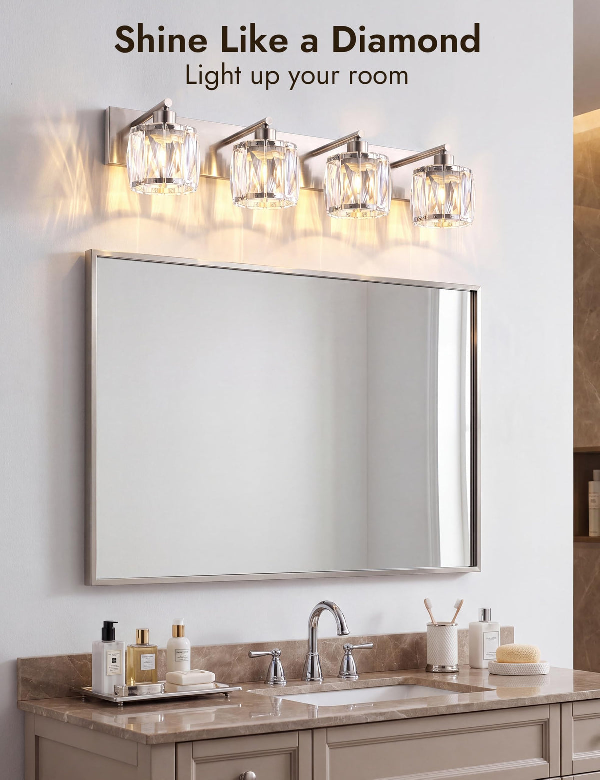 4 Light Crystal Bathroom Vanity Light Fixtures (Brushed Nickel-Round / 4 Light)