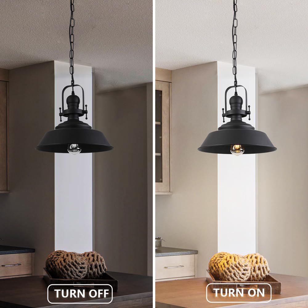 14" Farmhouse Black Pendant Light for Kitchen Island (Black)