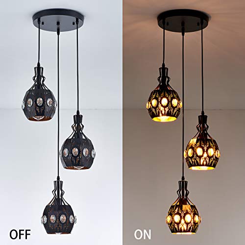 3 Light Industrial Pendant Lighting Vintage Hanging Ceiling Light Fixtures (YLC13-3HBlack)
