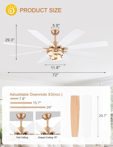 72" White and Gold Modern Ceiling Fans with Lights (White / 72 Inch)