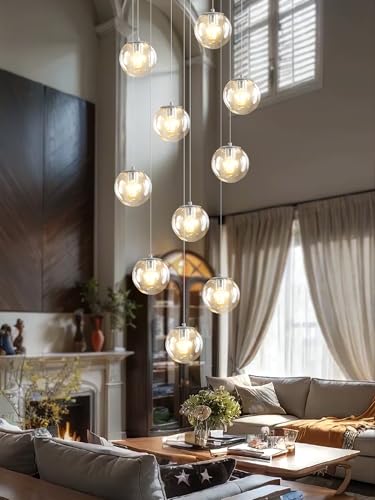 Silver LED Staircase Chandelier 10 (Silver-Clear / Globe 10-Light)