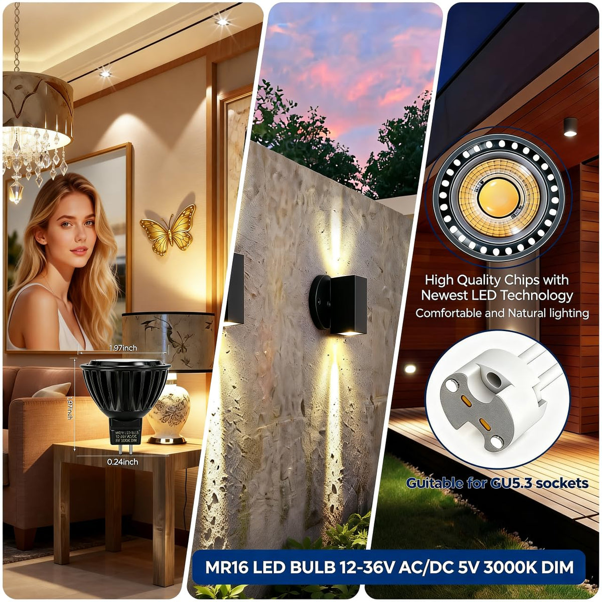 MR16 LED Bulb 5W Dimmable Upgraded Aluminum Housing & COB Chip (Black)