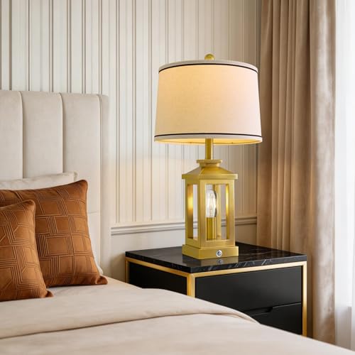 Modern Table Lamps Set of 2 for Living Room 23.75" Bedroom Nightstand Lamps (Gold)