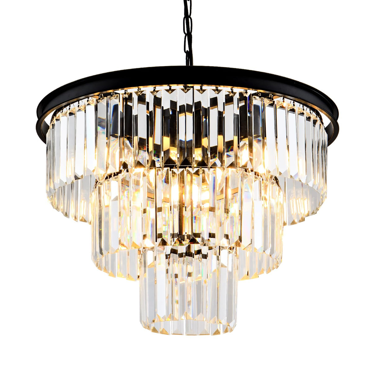 8 Light Modern Crystal Chandelier 20'' Black Chandeliers for Dining Room Contemporary Pendant Light Fixture Round 3 (Black & Clear Crystal / 20'')