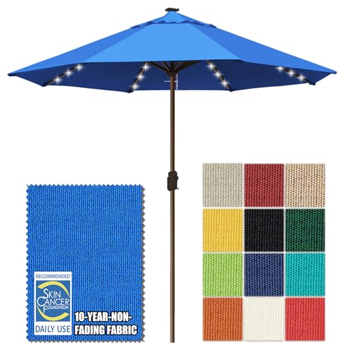 USA 10-Year-Non-Fading 10ft Market Patio Umbrella, Commercial Grade Table Sun Umbrella with 80 Solar LED Lights, Crank Open, Windproof & UPF 50+ UV Protection for Garden, Deck, Pool, Backyard, No Tilt, Royal Blue (Royal Blue / 10FT(Single Vent No Tilt))