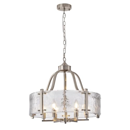22'' Brushed Nickel Textured Glass Chandelier for Dining Room Light Fixture (Brushed Nickel / 22 Inch)