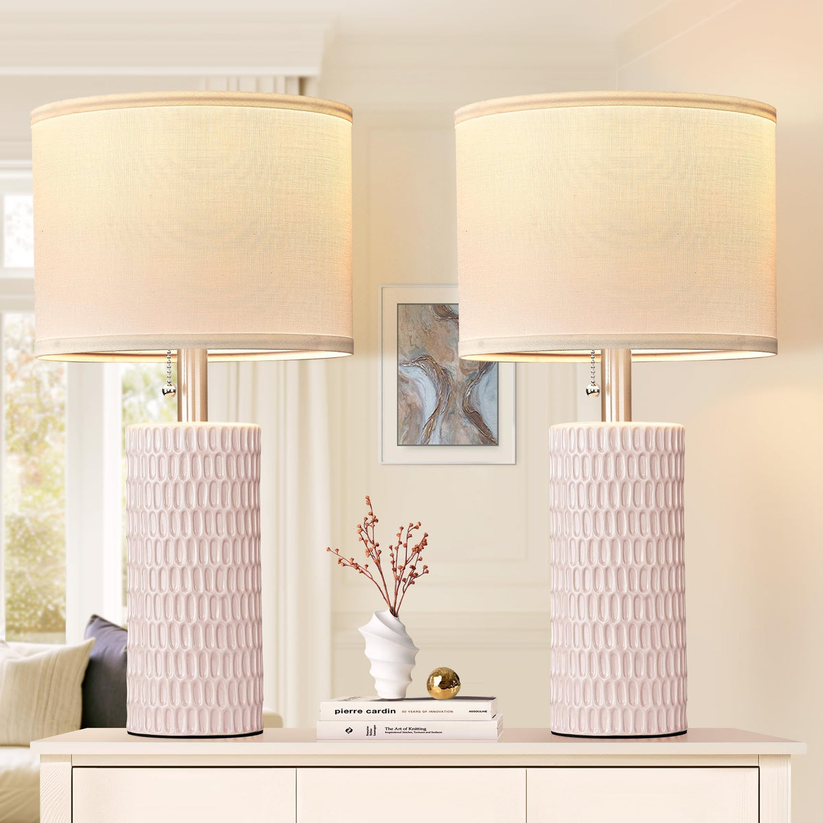 Modern Ceramic Table Lamps Set of 2 (Pink)