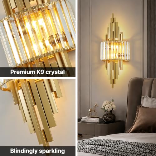 Gold Crystal Luxury Wall Sconces Mid (Gold Rectangular-1P)