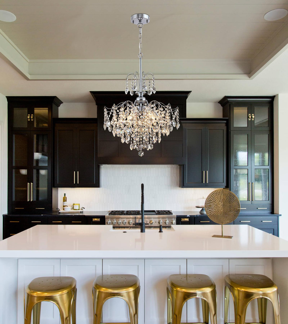 Modern Crystal Chandelier Chrome Pendant Light 6 Lights for Dining Room Kitchen Island Entryway Bathroom Hallway UL Listed (Chrome-6Light)