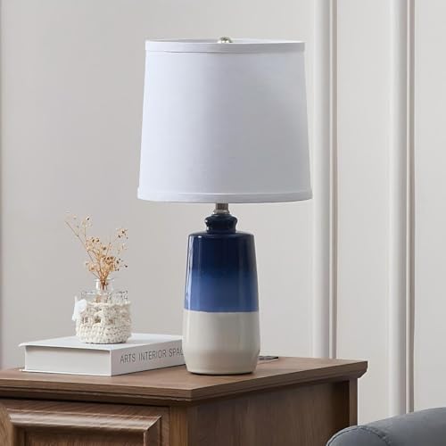 20.5" Ceramic Blue Lamps for Nightstand Set of 2 (Navy Blue-S)