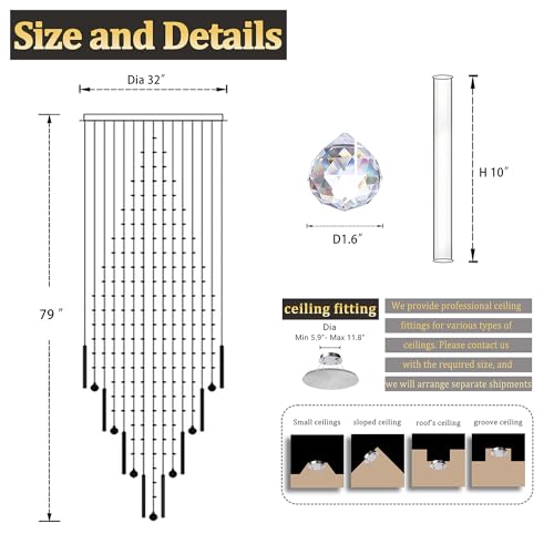 D32 x H79'' Modern Crystal Chandelier for High Ceiling Large Foyer Chandeliers for Living Room Entryway Staircase Villa (Silver / D32"X H79")