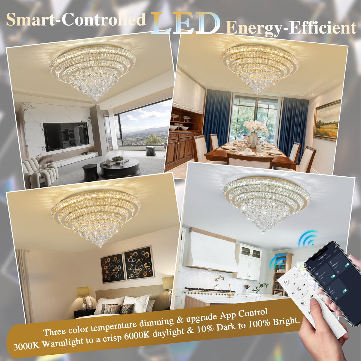 30 inch Crystal Chandeliers With Remote and APP Control (Gold-30 inch)