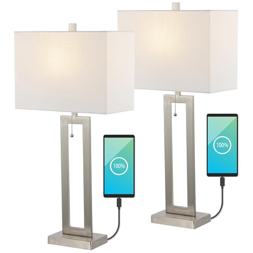 Sabrina 28.5" Metal USB Industrial Lamp (Nickel)