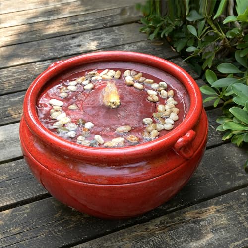 Red Glazed Resin Outdoor Water Fountain with LED Lights (Red Round Flow Fountains)