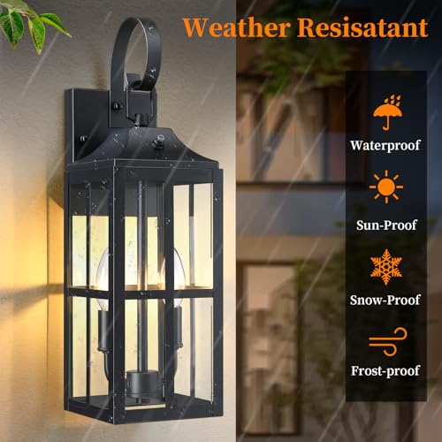 2 Pack 19" Large Outside Modern Wall Sconce Light Fixture (Black)