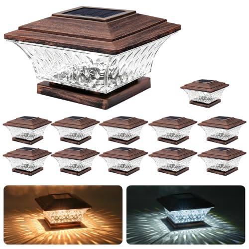 12PK Solar Post Cap Lights Outdoor Fence Cap Light for 4x4 Wooden Posts (Brushed Copper / 12pk)