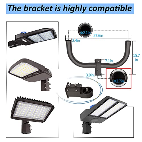 Double Bullhorn Bracket LED Parking Lot Light 180 Degree Mounting Bracket Round Pole Double L Mounts Tenons for 2 Pack Dusk to Dawn Outdoor LED Shoebox Area Light Street Lighting Stadium fixture (Bullhorn Bracket-1 Pack-Pole Mount)