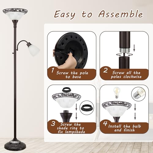 Torchiere Floor Lamps for Living Room (Brown,White)