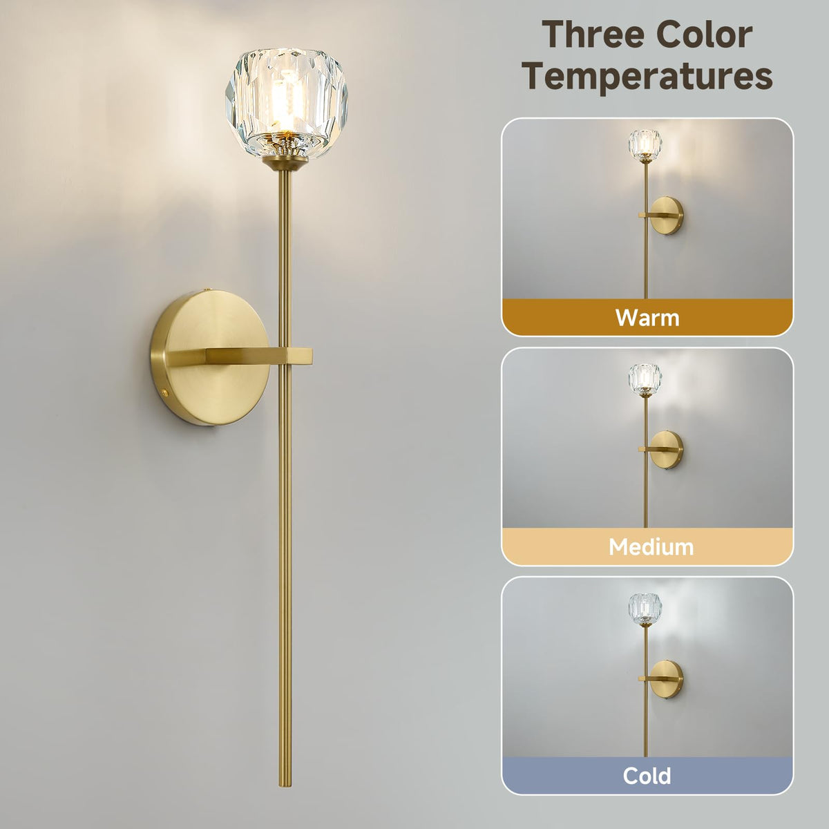 Gold Crystal Wall Sconces Brushed Brass Mid Century Modern Bathroom Sconce (Gold / 1 PC)