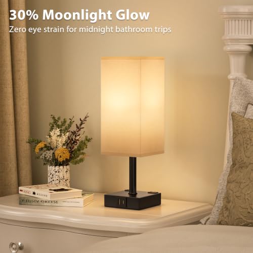 White Touch Lamps Set of 2 for Bedroom (White Shade-Black Base)