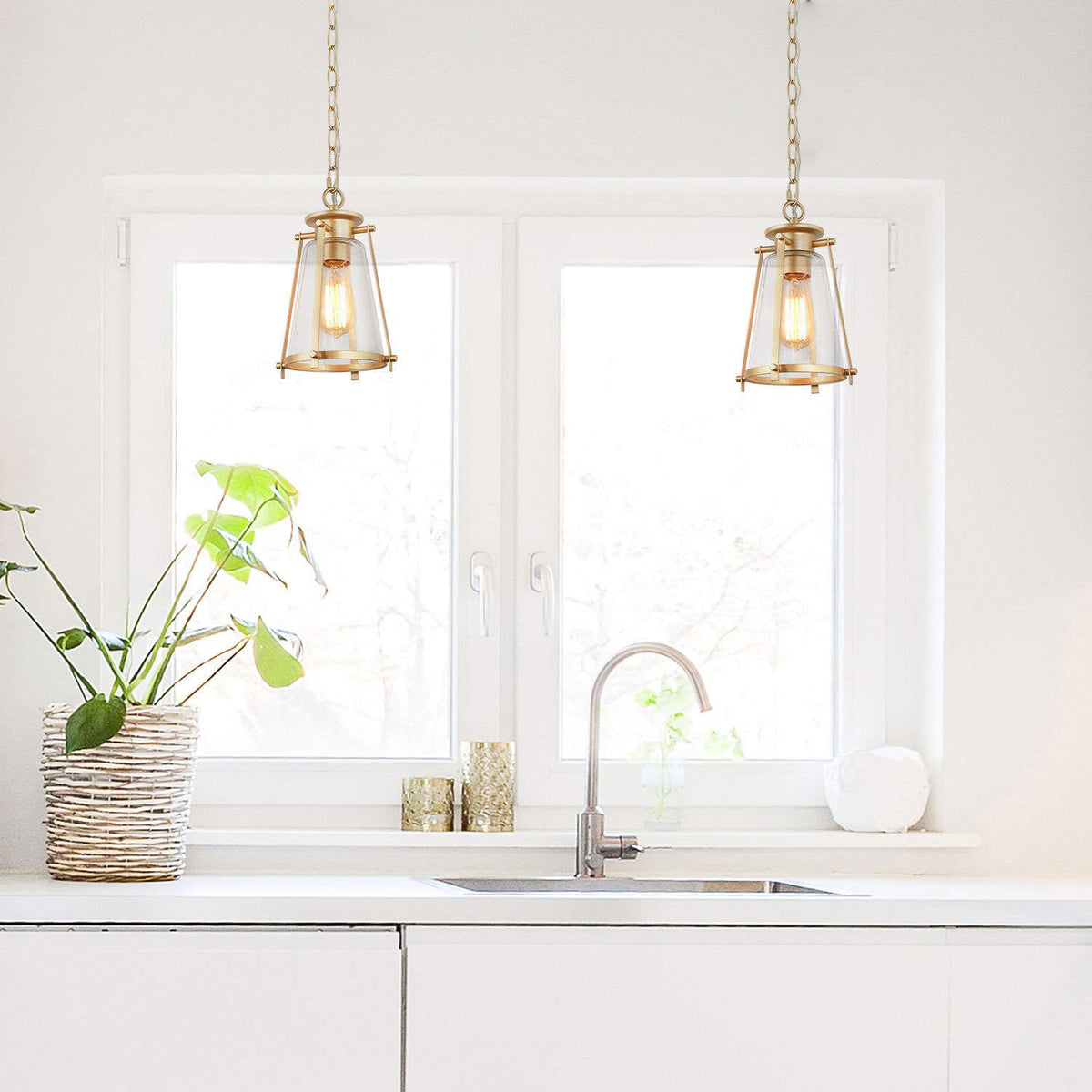 Gold Pendant Lighting for Kitchen Island (7.5" L x 7.5" W x 11" H / Gold)