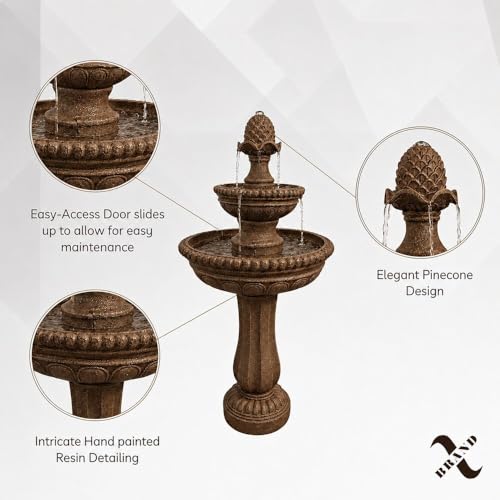 39" 2 Tier Outdoor Freestanding Solar Water Fountain (Brown / 39" Height)