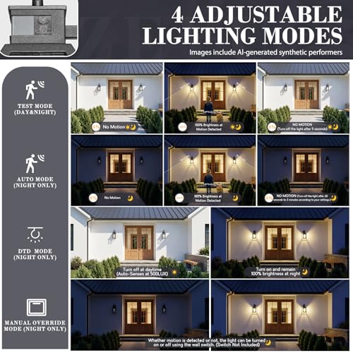 Motion Sensor Porch Light (Black - Water Ripple Glass / 15.8 Inch - Motion Sensor)