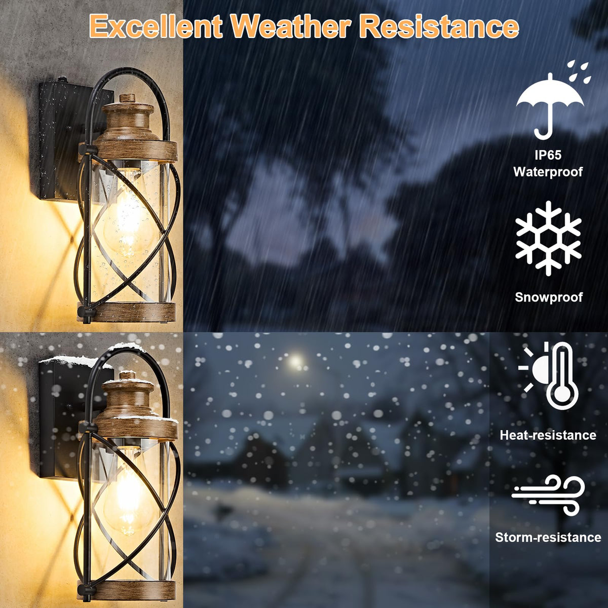 Dusk to Dawn Outdoor Wall Lights Fixtures (Wood Grain / 12.8''(2-Pack))
