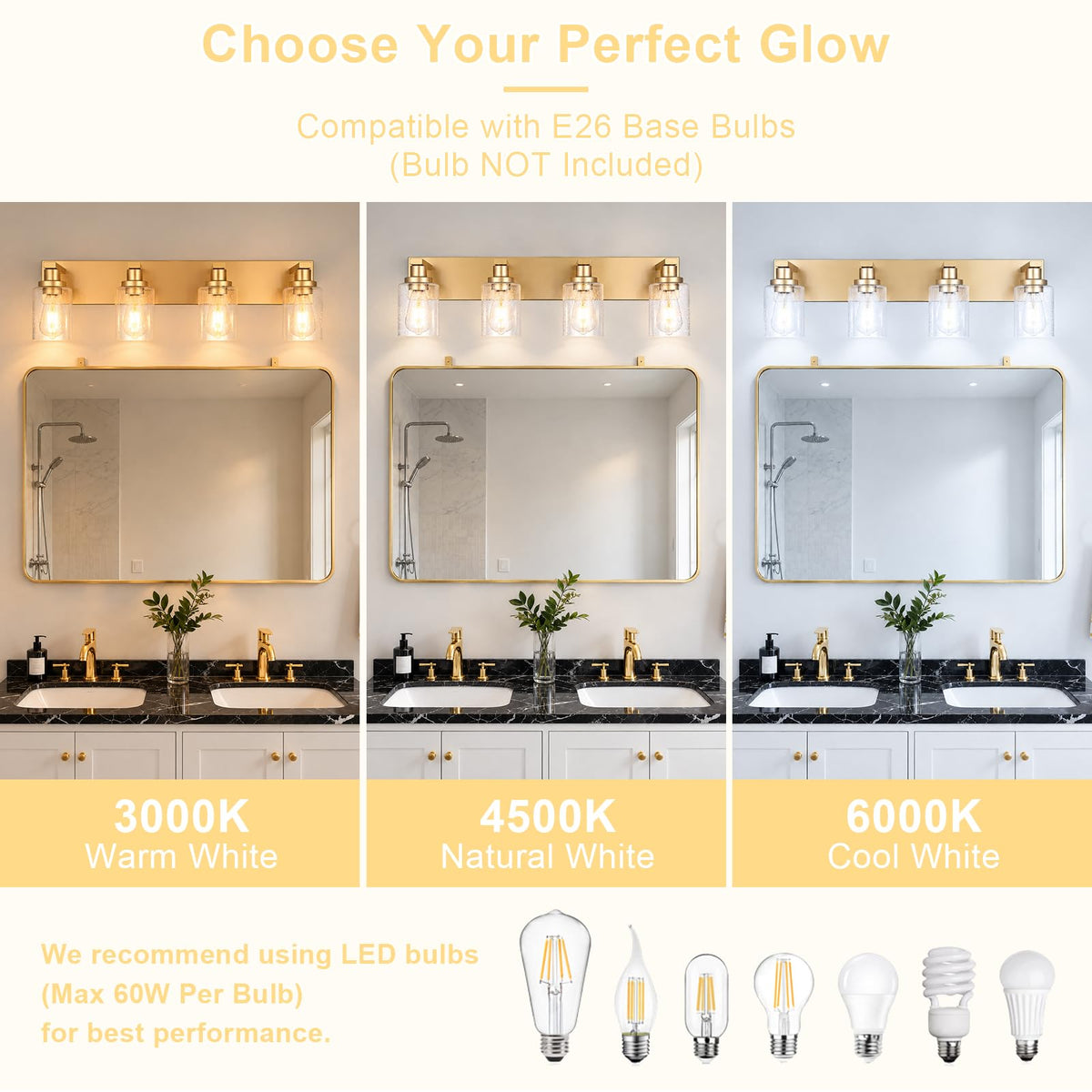 Gold 4 Light Seeded Glass Bathroom Vanity Light (Gold / 4-Light)