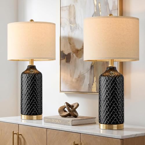 Modern Ceramic Table Lamp Set of 2 Silver Lamp for Bedroom Living Room Bedside Lamps for Nightstand