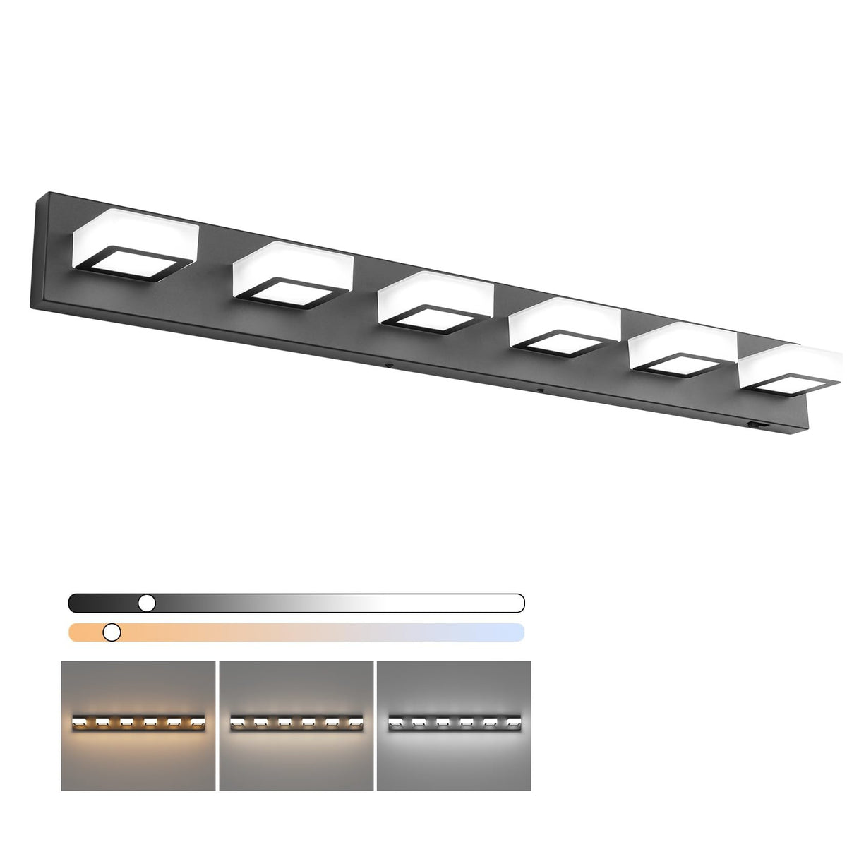 Black Bathroom Lights Fixtures Dimmable 5 Color Temperature Black Acrylic Modern Matte Black Vanity Light for Bathroom 40.4inch (Black-5 CCT / 40.4 inch)