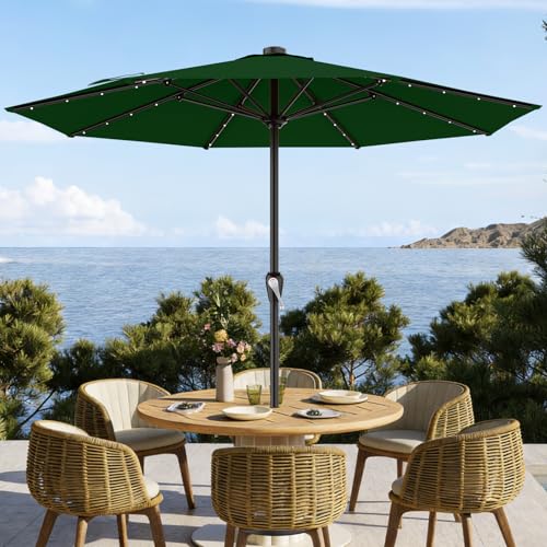 12FT Large Patio Umbrella with Solar Lights (Dark Green / 12 FT)