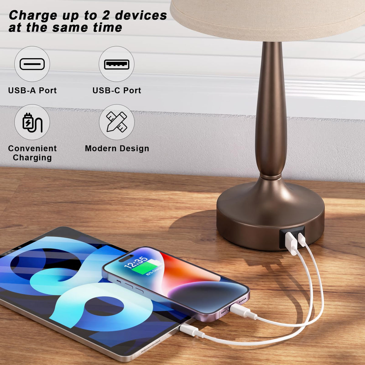Brown Touch Table Lamp for Bedroom (Brown)