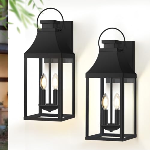 2-Pack 20-Inch Outdoor Wall Sconces, Black 2-Light Lanterns (No Sensor / 20 Inch)